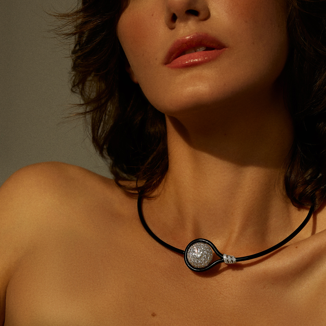 Belperron-Jewelry-Toggle-Torque-Diamond-Necklace on model