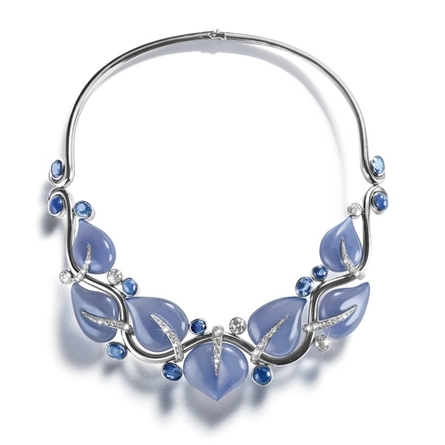 Belperron-Jewelry-Leaves-Chalcedony and Sapphire-Necklace