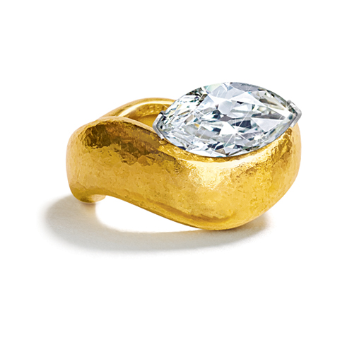 Marquise Wide Wave Ring virgin gold and diamond