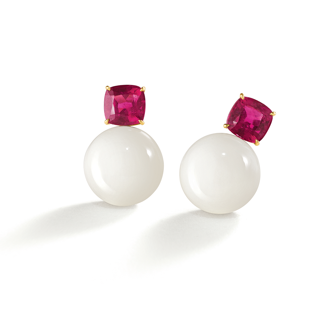 Bouton earclips coral rubellite