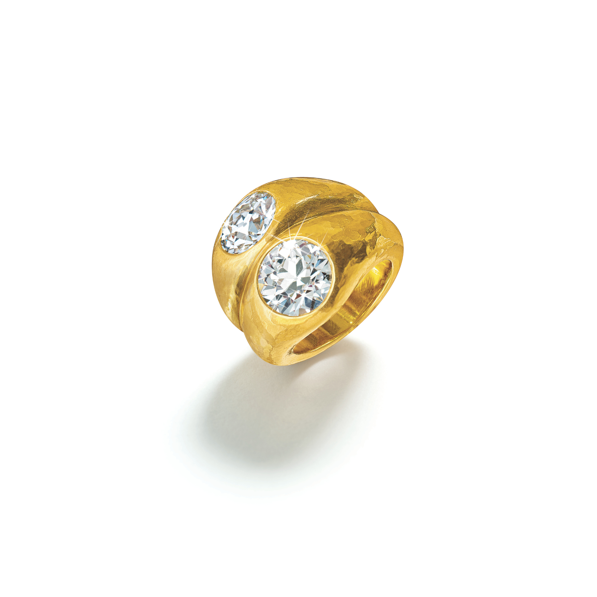 Belperron Twin Ring in 22k gold with old European-cut diamond