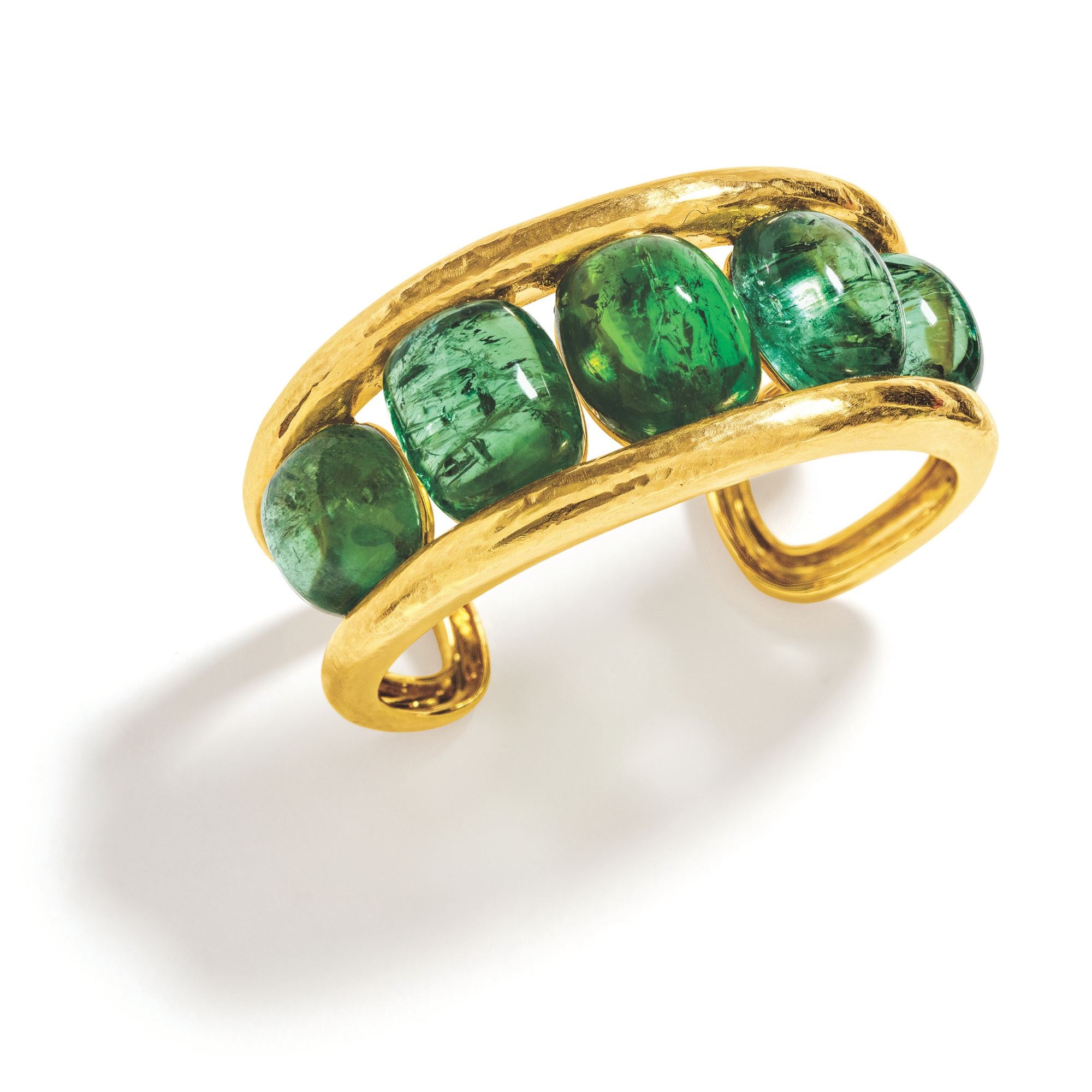 Belperron Abacus Cuff in 18k gold with over 136 carats of green tourmaline