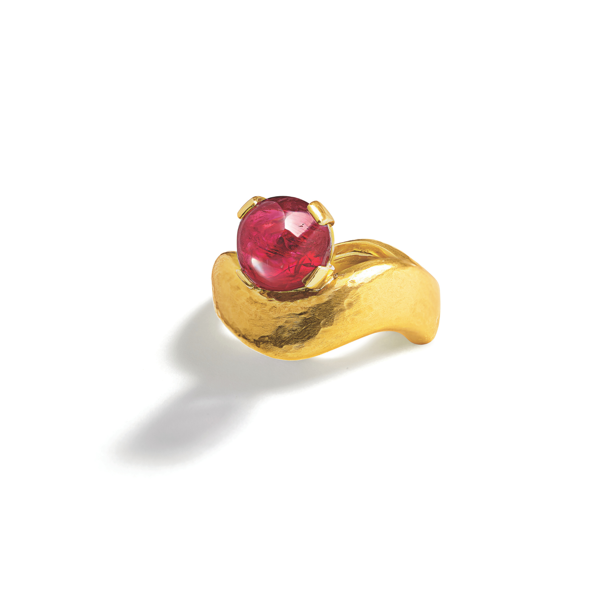 Belperron Gemstone Wide Wave Ring in 22k gold with spinel
