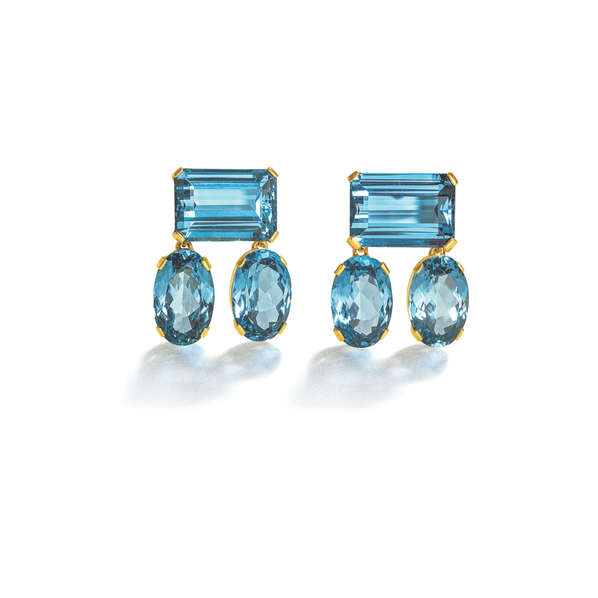 Belperron Tonneau Pendant Earclips in 18k gold with over 67 carats of London blue topaz