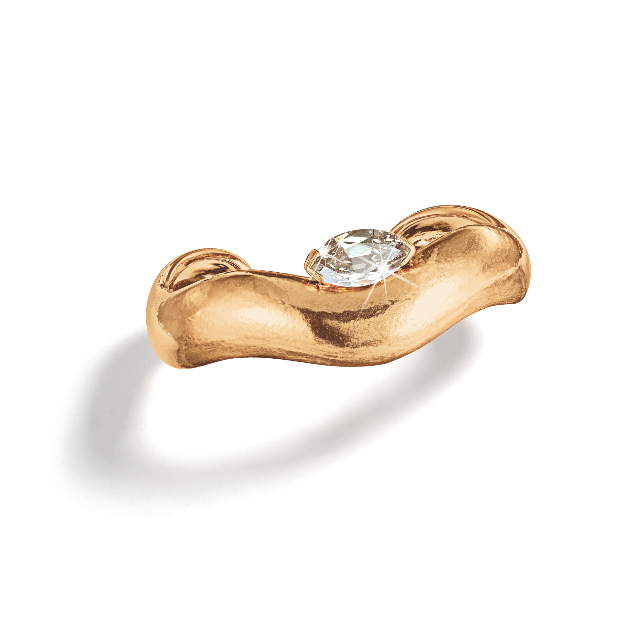 Belperron Virgin Gold™ Gemstone Wave Cuff in 18k rose gold with a marquise brilliant-cut fancy light yellow-brown diamond