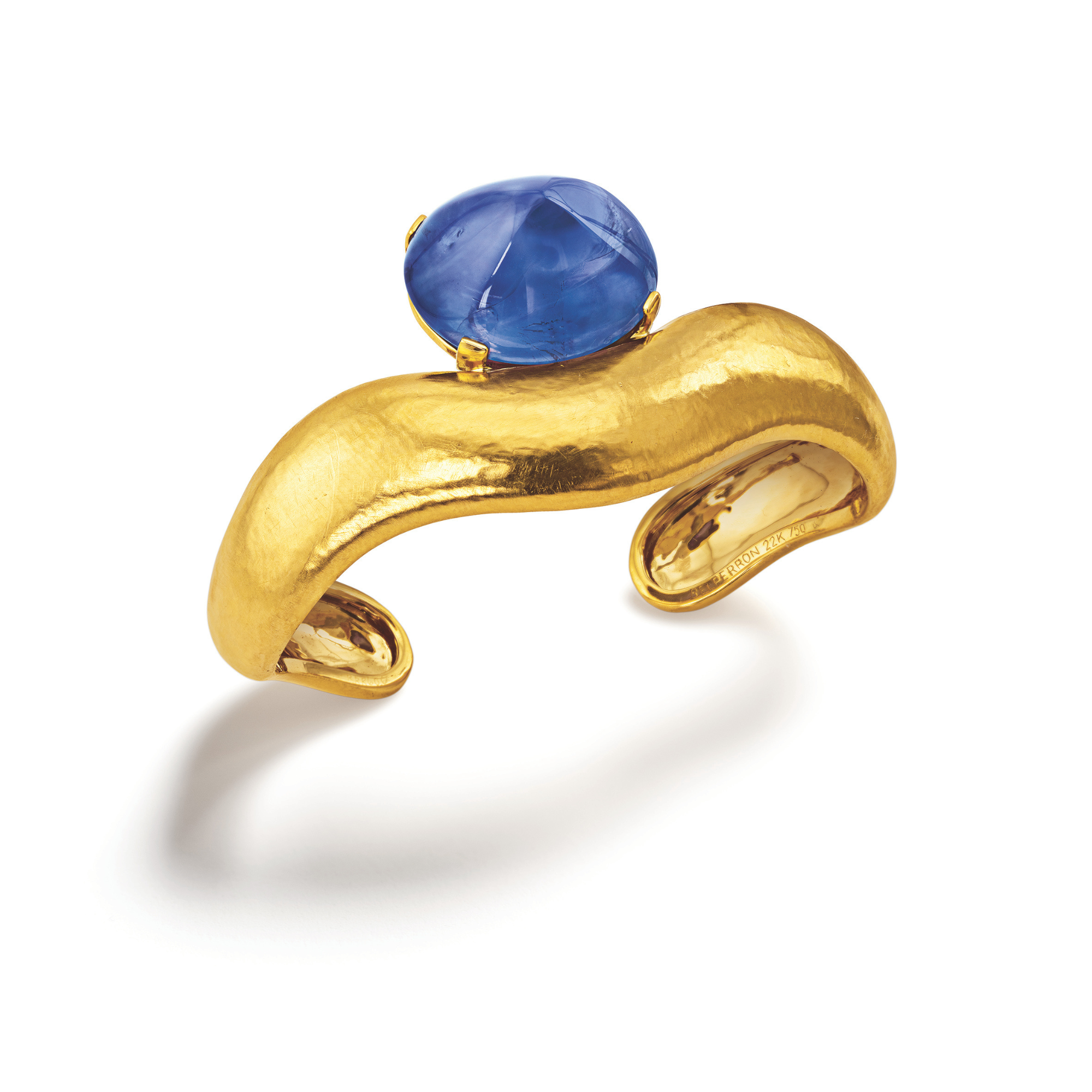 Belperron Virgin Gold™ Gemstone Wave Cuff in 22k gold with over 58 carats of unheated Ceylon sapphire