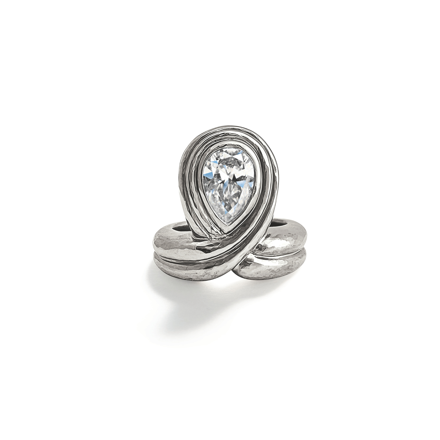 Belperron Turban Ring in gray gold with a light gray pear-shaped diamond