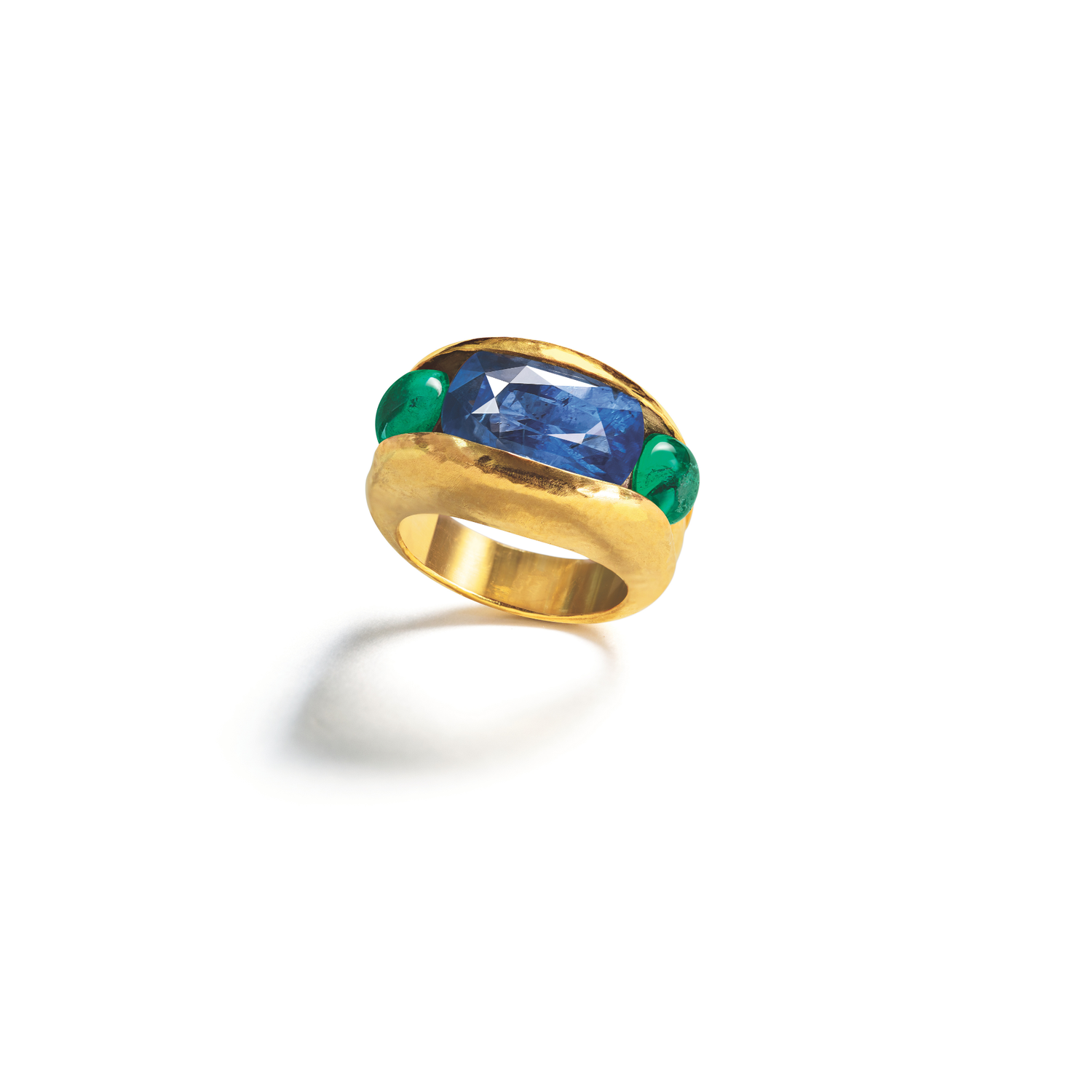Belperron Bourrelets Ring in 22k gold with sapphire and emerald