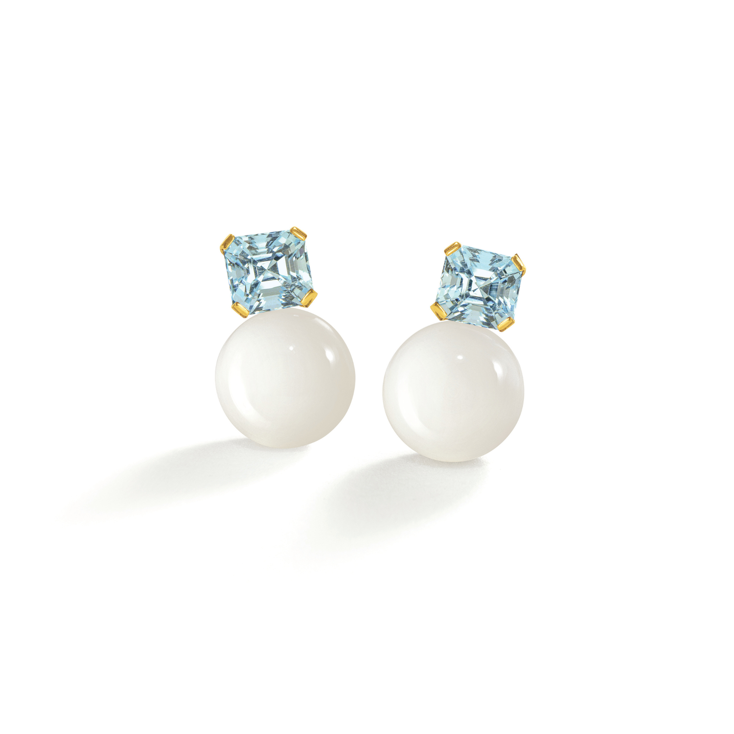 Belperron Bouton Earclips in white coral with aquamarine